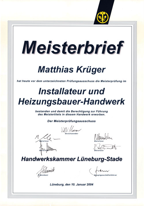 Meisterbrief Matthias Krüger